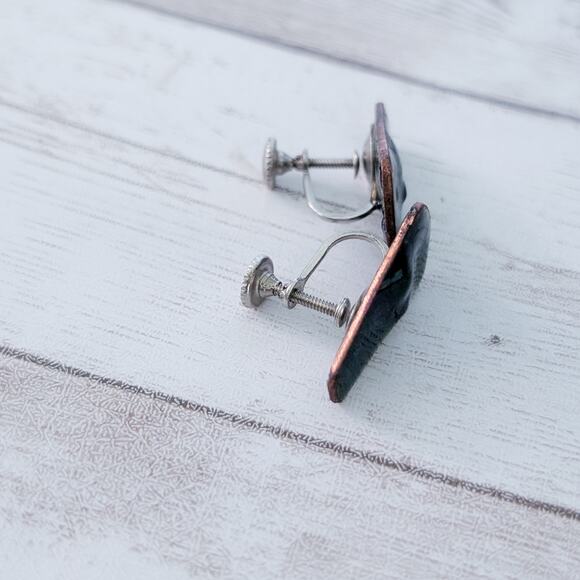 Vintage Screw Back Earrings Unusual Statement Blue Green Tones - Picture 8 of 9